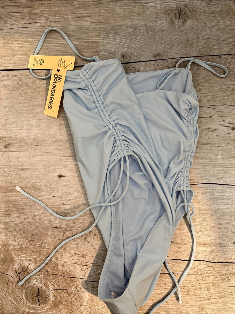 No Boundaries Light Blue Ruched One-Piece Swimsuit